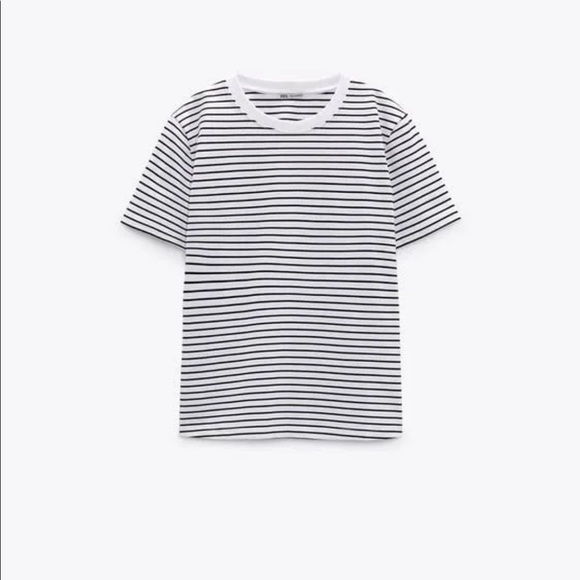 Zara cotton crew neck t shirt with black and white stripes - Picture 2 of 3